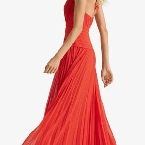Halston Red Pleated Gown Dress